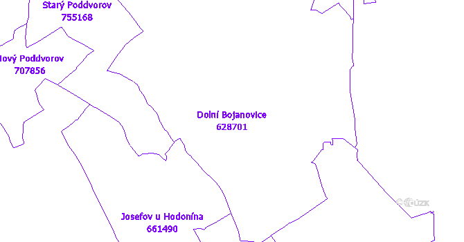Katastrální mapa Dolní Bojanovice - přehledová mapa katastrálního území
