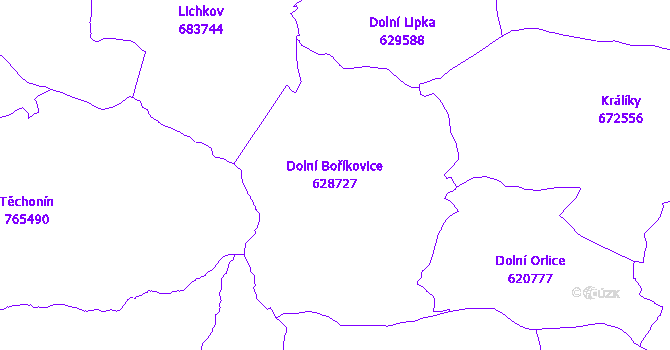 Katastrální mapa Dolní Boříkovice - přehledová mapa katastrálního území