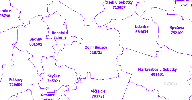 Katastrální mapa Dolní Bousov - přehledová mapa katastrálního území