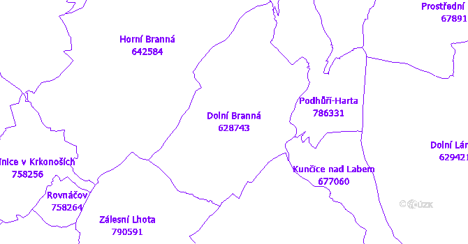 Katastrální mapa Dolní Branná - přehledová mapa katastrálního území
