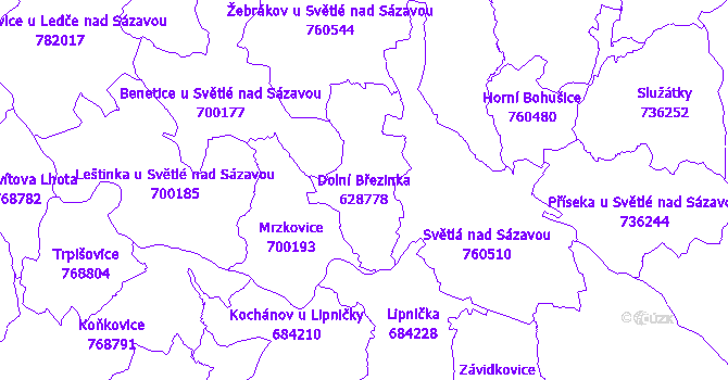 Katastrální mapa Dolní Březinka - přehledová mapa katastrálního území
