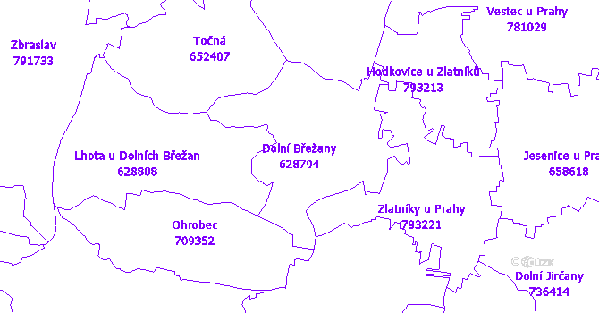 Katastrální mapa Dolní Břežany - přehledová mapa katastrálního území