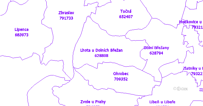 Katastrální mapa Lhota u Dolních Břežan - přehledová mapa katastrálního území
