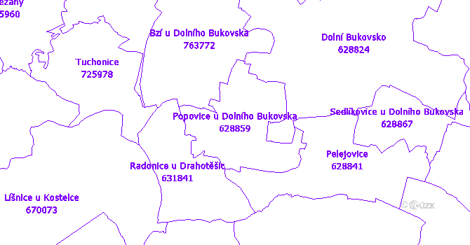 Katastrální mapa Popovice u Dolního Bukovska - přehledová mapa katastrálního území