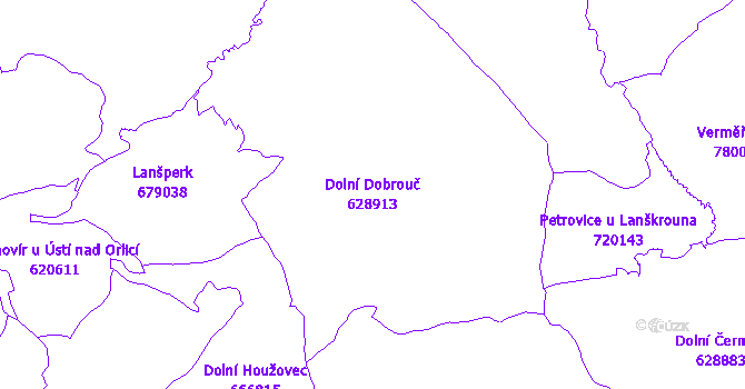 Katastrální mapa Dolní Dobrouč - přehledová mapa katastrálního území