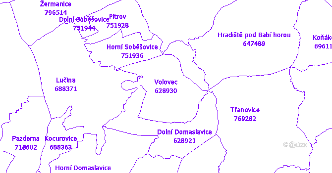 Katastrální mapa Volovec - přehledová mapa katastrálního území