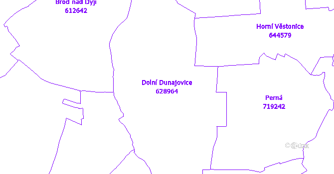 Katastrální mapa Dolní Dunajovice - přehledová mapa katastrálního území