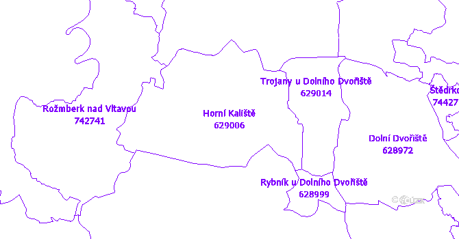 Katastrální mapa Horní Kaliště - přehledová mapa katastrálního území