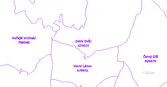 Katastrální mapa Dolní Dvůr - přehledová mapa katastrálního území