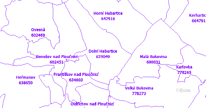 Katastrální mapa Dolní Habartice - přehledová mapa katastrálního území