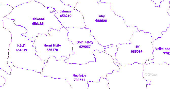 Katastrální mapa Dolní Hbity - přehledová mapa katastrálního území