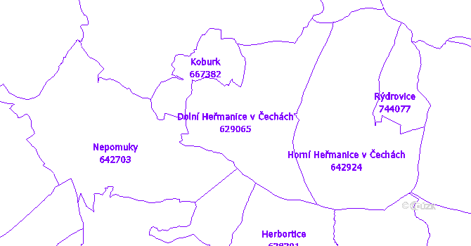 Katastrální mapa Dolní Heřmanice v Čechách - přehledová mapa katastrálního území