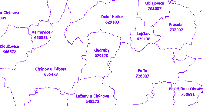 Katastrální mapa Kladruby - přehledová mapa katastrálního území