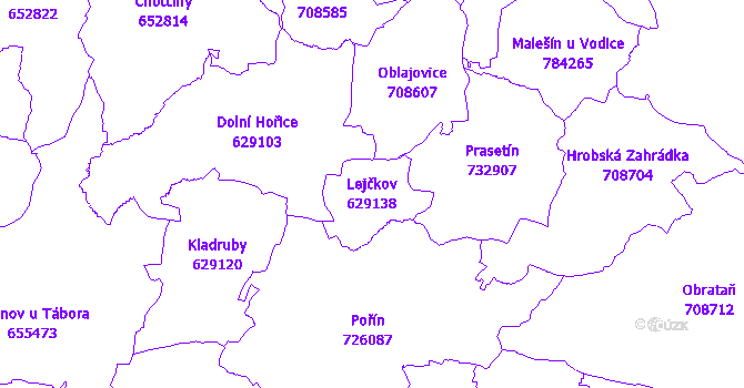 Katastrální mapa Lejčkov - přehledová mapa katastrálního území