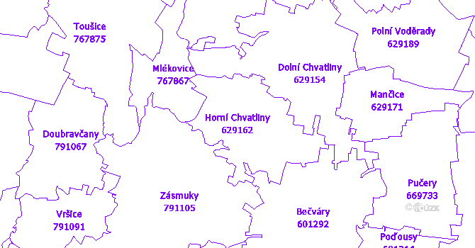 Katastrální mapa Horní Chvatliny - přehledová mapa katastrálního území