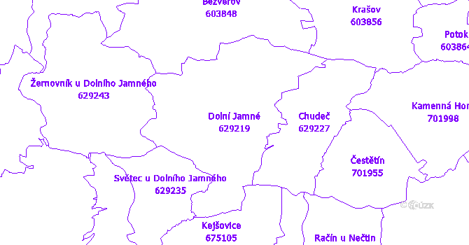 Katastrální mapa Dolní Jamné - přehledová mapa katastrálního území