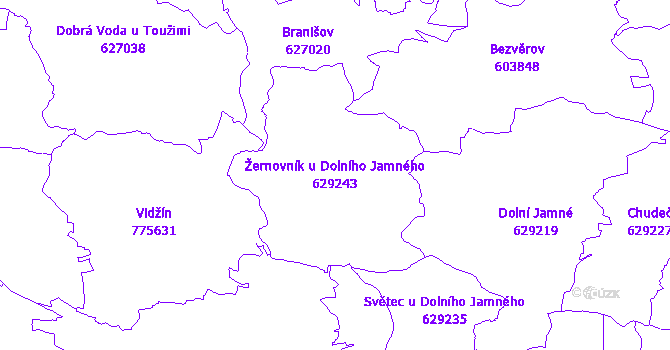Katastrální mapa Žernovník u Dolního Jamného - přehledová mapa katastrálního území