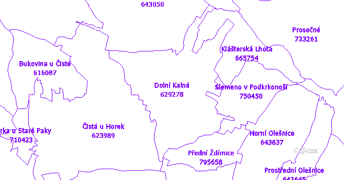 Katastrální mapa Dolní Kalná - přehledová mapa katastrálního území
