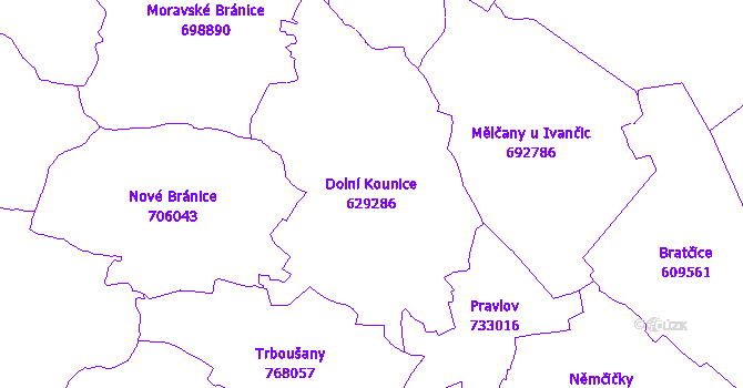 Katastrální mapa Dolní Kounice - přehledová mapa katastrálního území