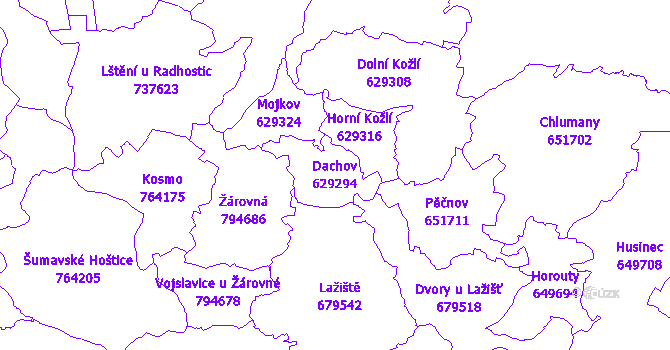 Katastrální mapa Dachov - přehledová mapa katastrálního území