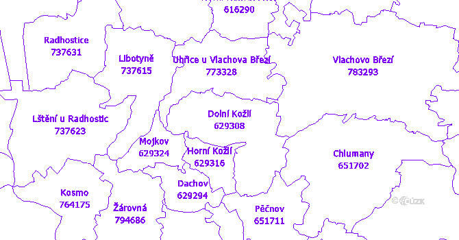 Katastrální mapa Dolní Kožlí