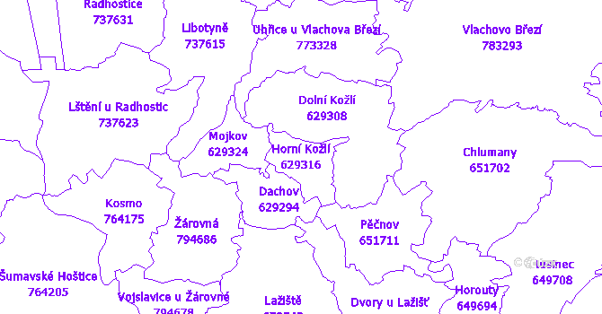 Katastrální mapa Horní Kožlí - přehledová mapa katastrálního území