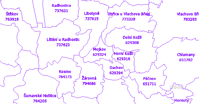 Katastrální mapa Mojkov - přehledová mapa katastrálního území