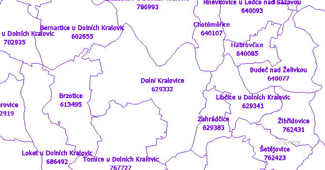 Katastrální mapa Dolní Kralovice - přehledová mapa katastrálního území
