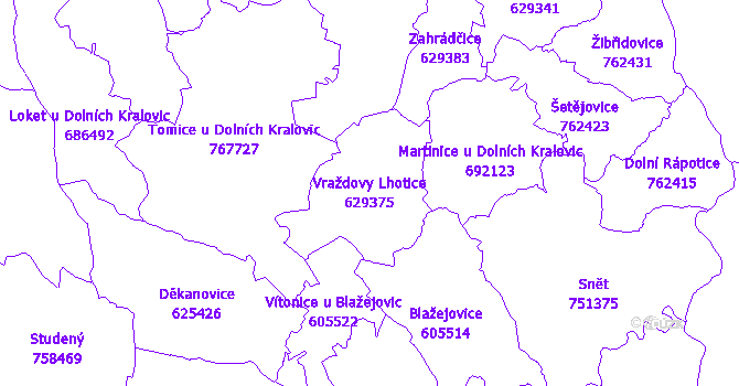 Katastrální mapa Vraždovy Lhotice - přehledová mapa katastrálního území