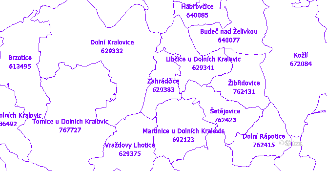 Katastrální mapa Zahrádčice