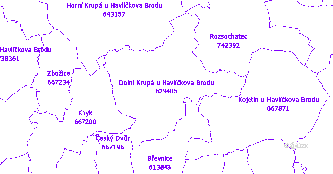 Katastrální mapa Dolní Krupá u Havlíčkova Brodu - přehledová mapa katastrálního území