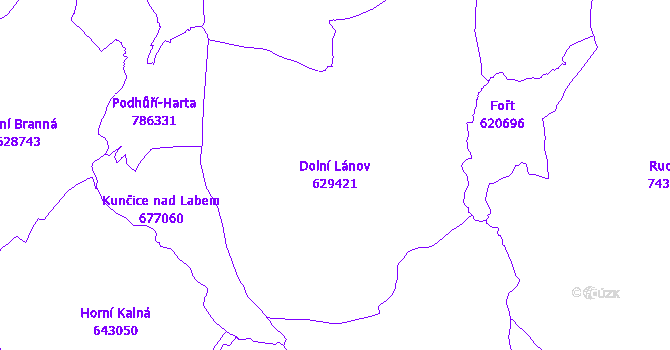 Katastrální mapa Dolní Lánov - přehledová mapa katastrálního území