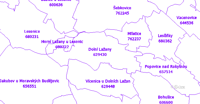 Katastrální mapa Dolní Lažany - přehledová mapa katastrálního území