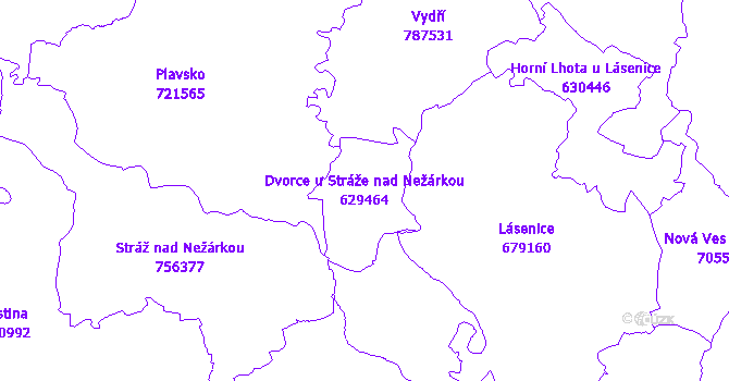 Katastrální mapa Dvorce u Stráže nad Nežárkou - přehledová mapa katastrálního území