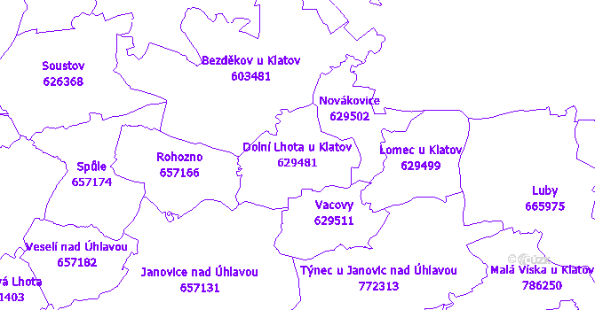 Katastrální mapa Dolní Lhota u Klatov - přehledová mapa katastrálního území