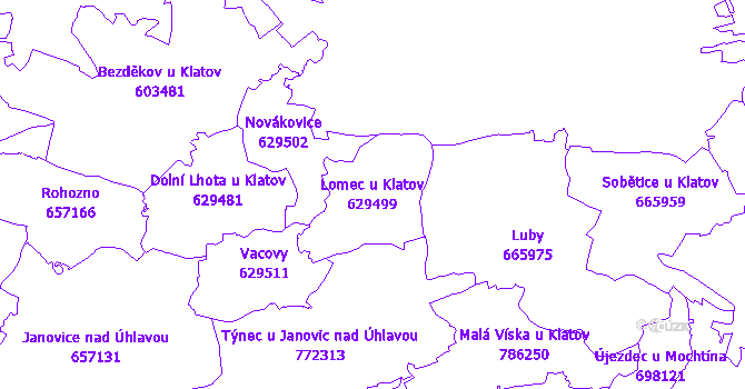 Katastrální mapa Lomec u Klatov - přehledová mapa katastrálního území