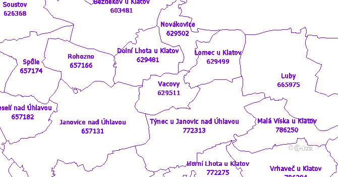 Katastrální mapa Vacovy - přehledová mapa katastrálního území