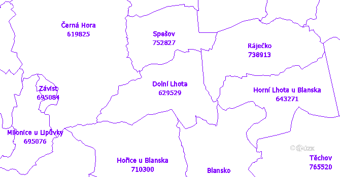 Katastrální mapa Dolní Lhota - přehledová mapa katastrálního území