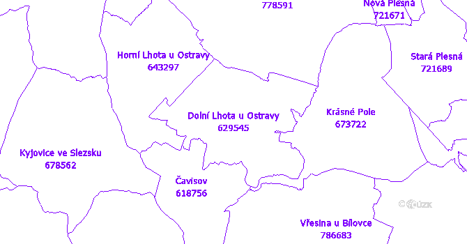 Katastrální mapa Dolní Lhota u Ostravy - přehledová mapa katastrálního území