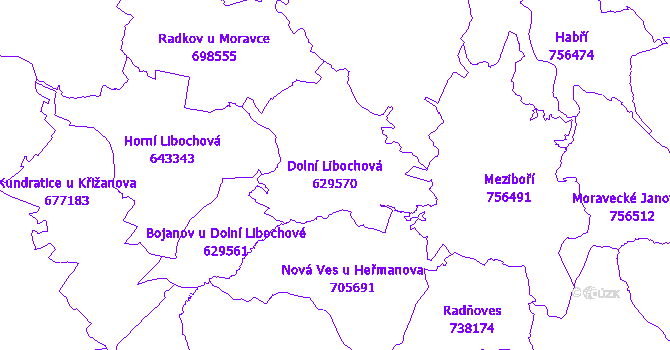 Katastrální mapa Dolní Libochová - přehledová mapa katastrálního území