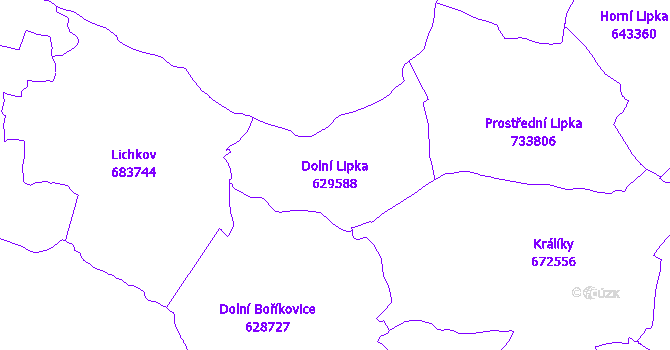 Katastrální mapa Dolní Lipka - přehledová mapa katastrálního území