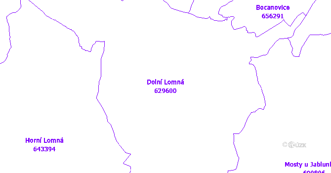 Katastrální mapa Dolní Lomná - přehledová mapa katastrálního území