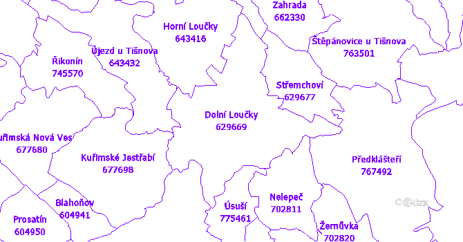 Katastrální mapa Dolní Loučky - přehledová mapa katastrálního území