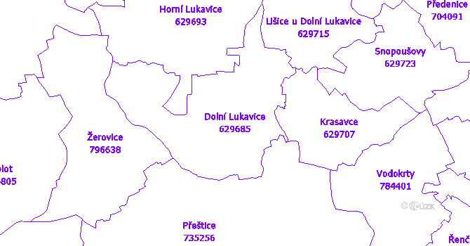 Katastrální mapa Dolní Lukavice - přehledová mapa katastrálního území