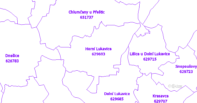 Katastrální mapa Horní Lukavice - přehledová mapa katastrálního území