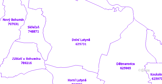 Katastrální mapa Dolní Lutyně - přehledová mapa katastrálního území