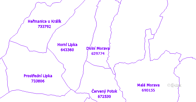 Katastrální mapa Dolní Morava - přehledová mapa katastrálního území