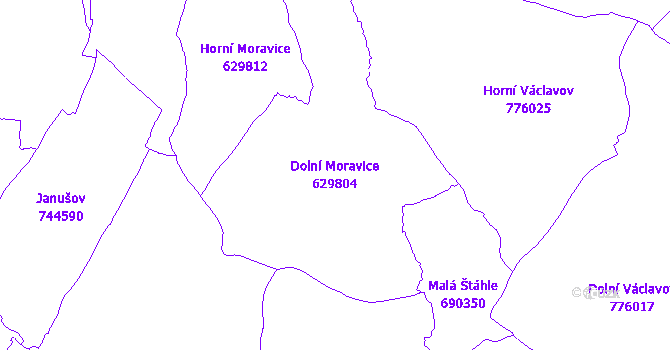 Katastrální mapa Dolní Moravice - přehledová mapa katastrálního území