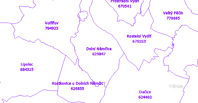 Katastrální mapa Dolní Němčice - přehledová mapa katastrálního území