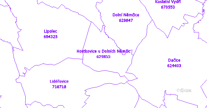 Katastrální mapa Hostkovice u Dolních Němčic - přehledová mapa katastrálního území